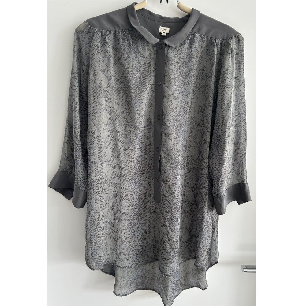 Wilfred 100% Silk Gray Sheer Snake-Print Blouse